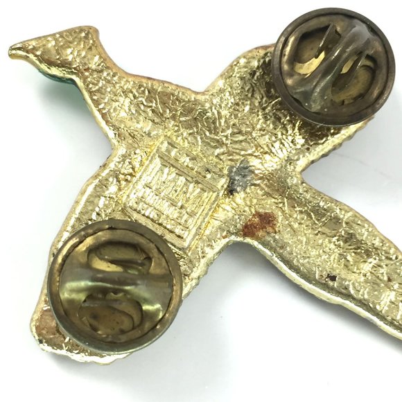 Vintage 1980 Enamel Pheasant Pin MM LIMITED Chicago Double Lapel Tack Backs - Picture 5 of 5